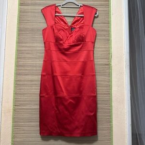 Jax Vibrant Red Satin Spliced Cocktail/ Special Occasion Dress Size 12 Like New